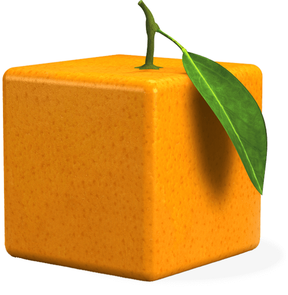 Cube orange with leaf